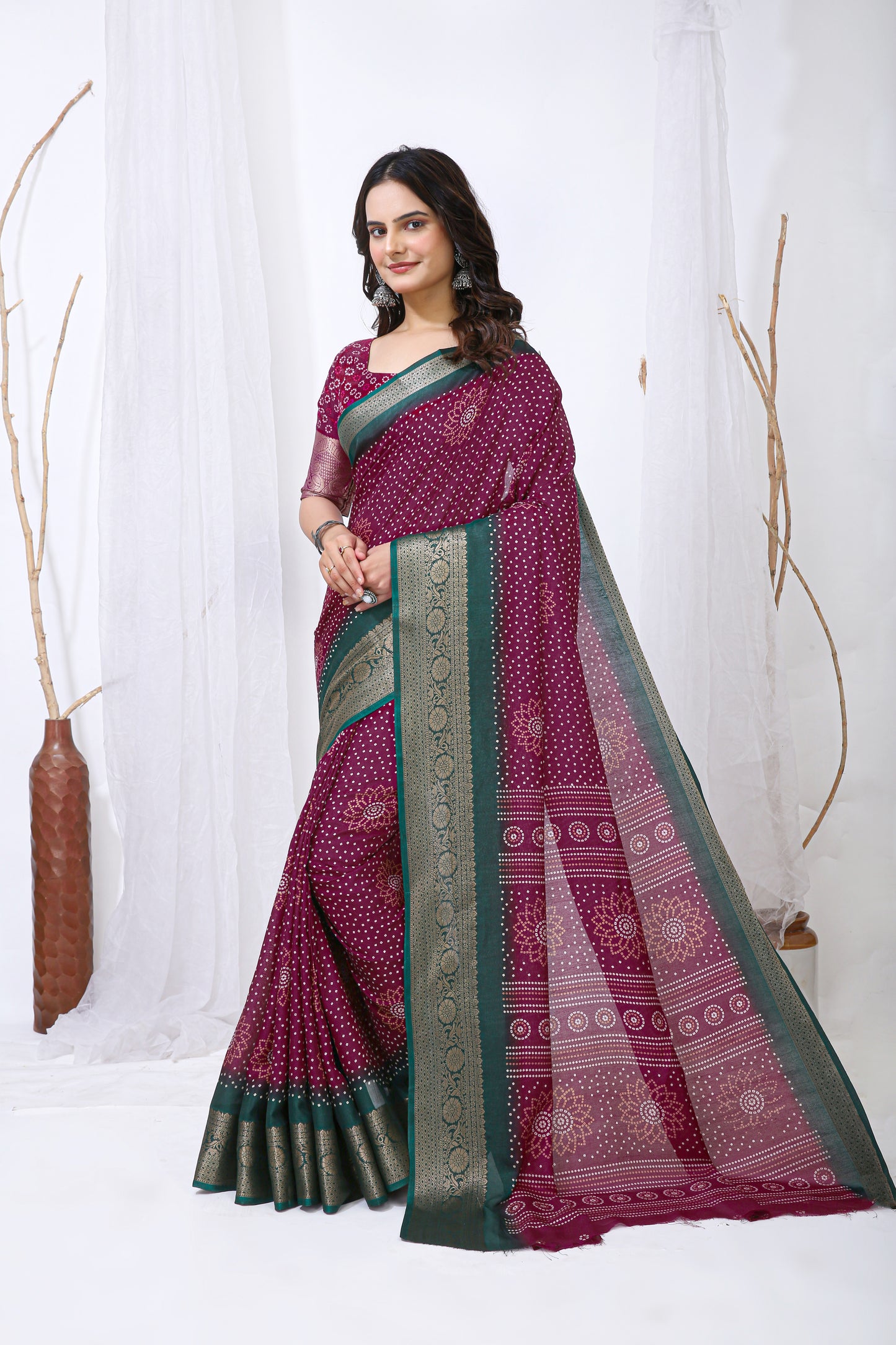 Purple Color Dola Cotton Fabric Kalamkari Print Saree With Printed Blouse Piece