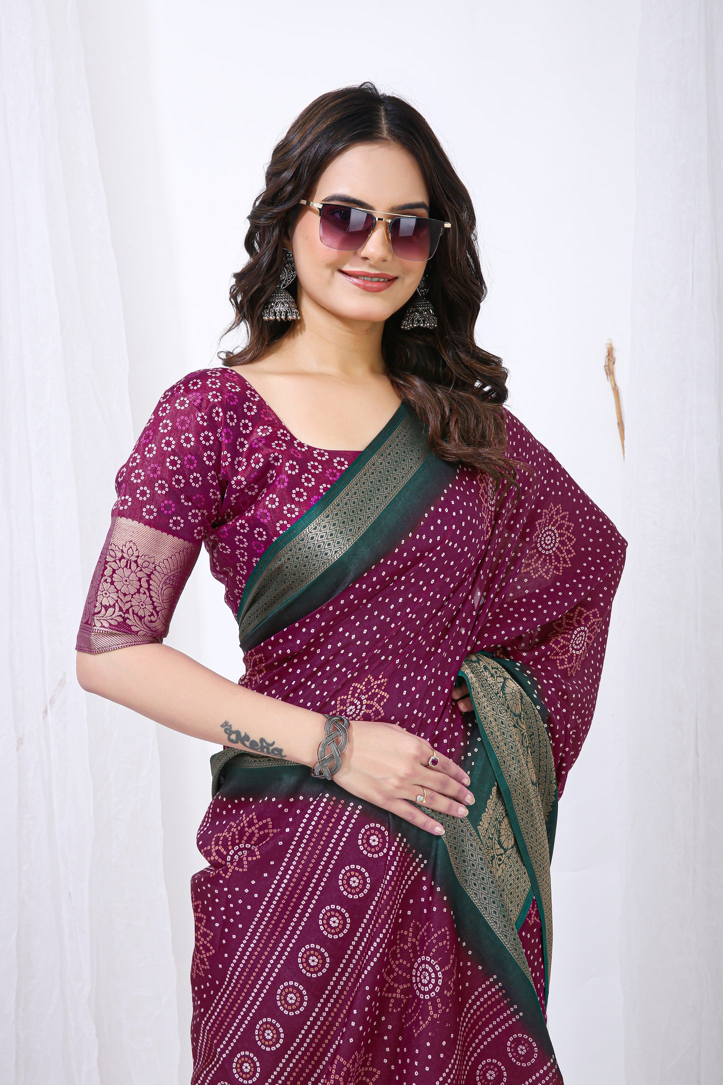 Purple Color Dola Cotton Fabric Kalamkari Print Saree With Printed Blouse Piece