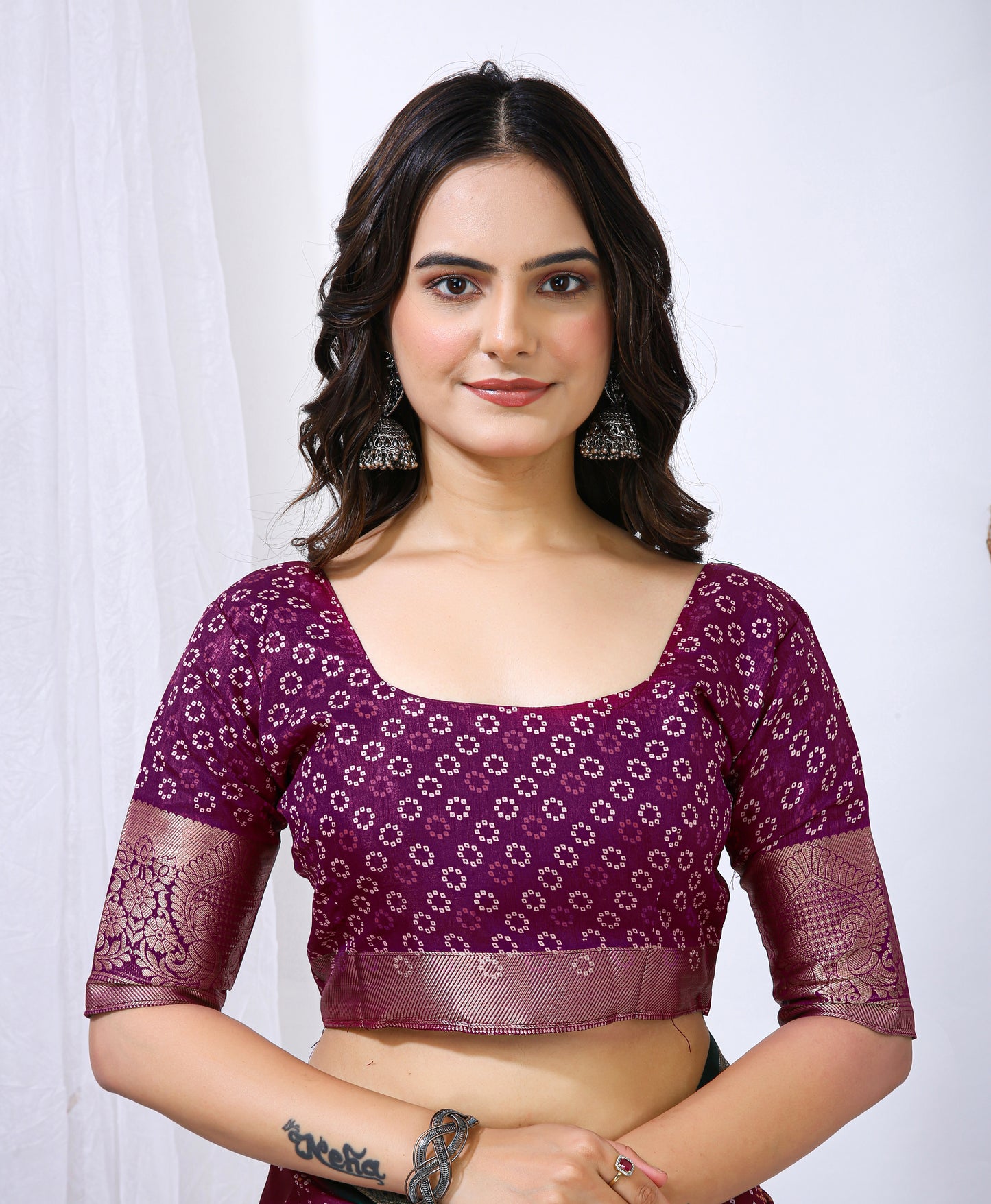 Purple Color Dola Cotton Fabric Kalamkari Print Saree With Printed Blouse Piece