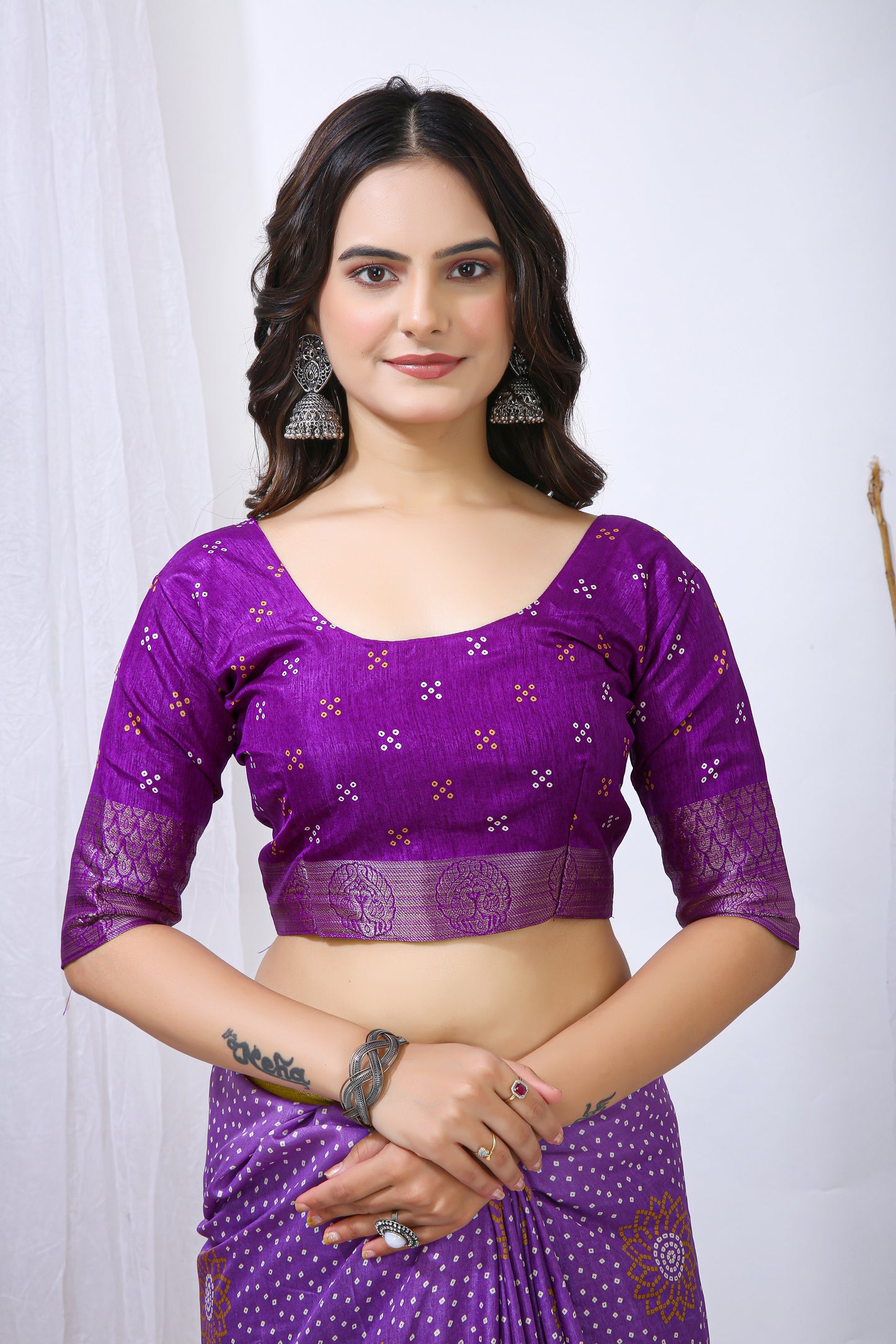 Lavender Color Dola Cotton Fabric Kalamkari Print Saree With Printed Blouse Piece