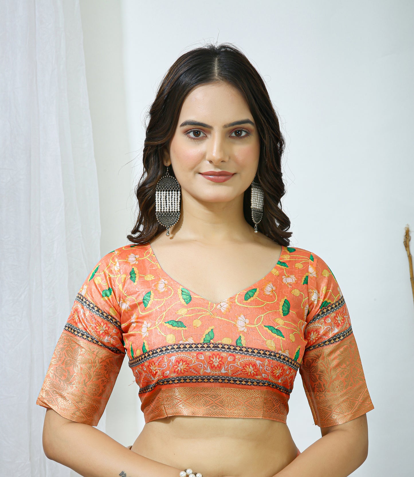 Pista and Orange Color Dola Cotton Fabric Digital Print Saree With Blouse Piece