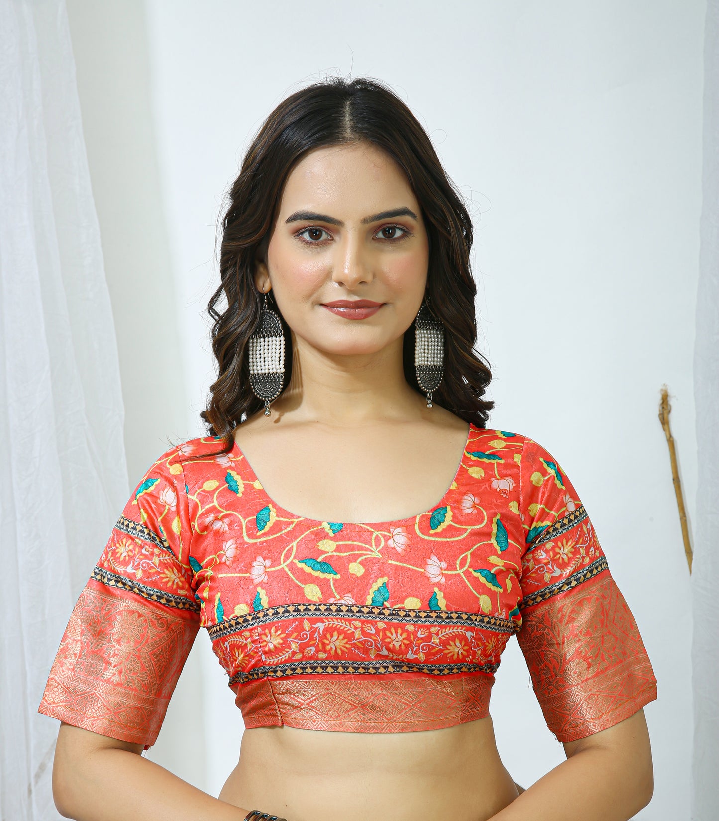 Orange and Light Blue Color Dola Cotton Fabric Digital Print Saree With Blouse Piece