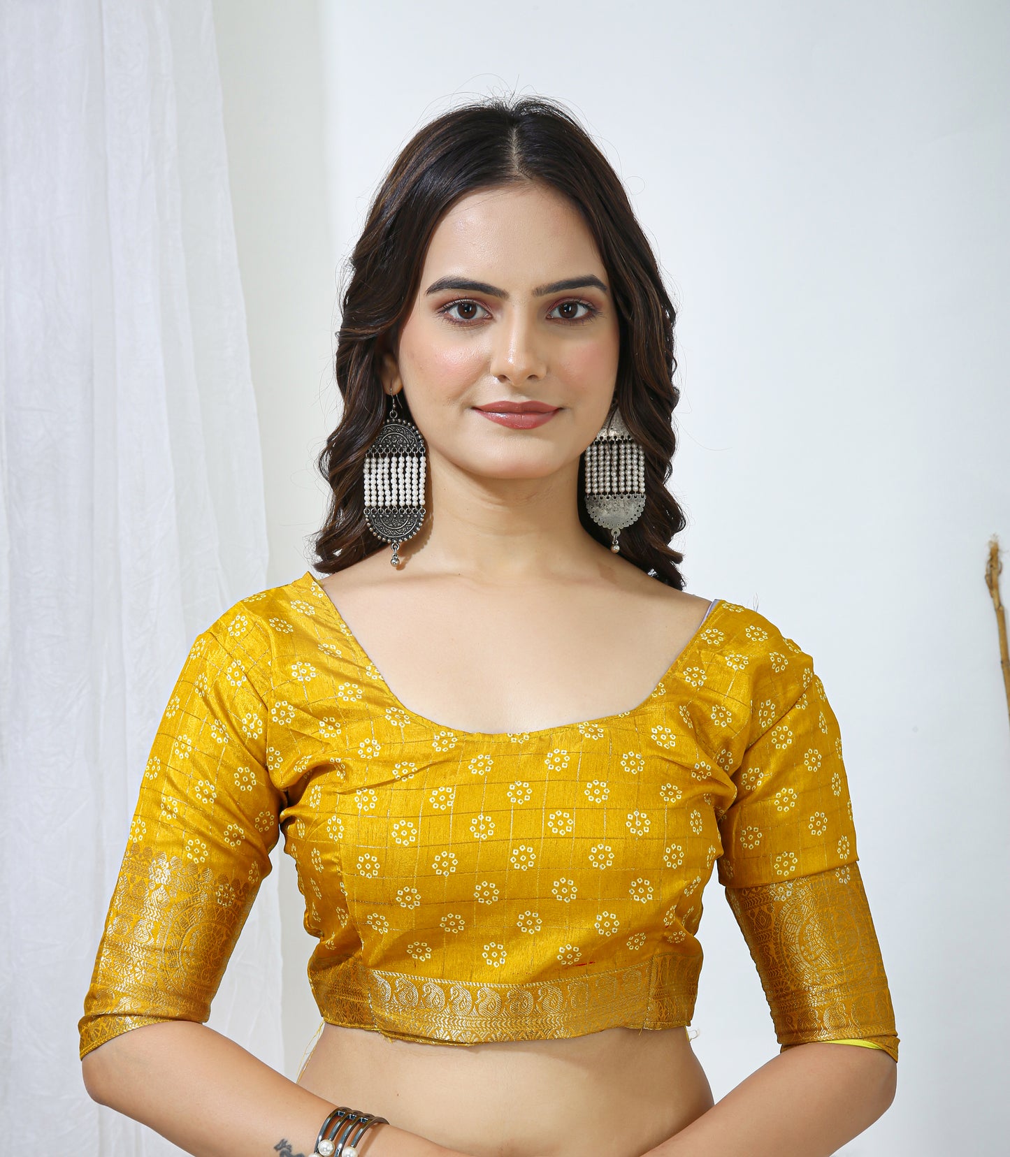 Mustard Color Dola Cotton Fabric Kalamkari Print Saree With Printed Blouse Piece