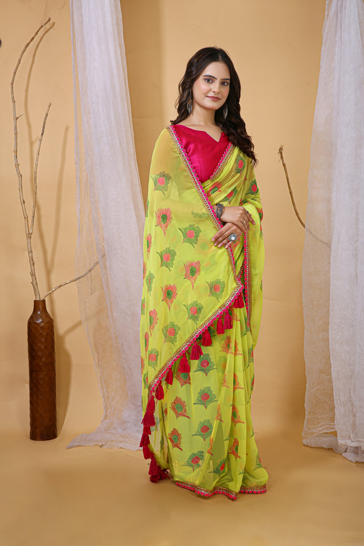 Lemon Yellow Color Georgette Fabric Digital Print Saree With Blouse Piece