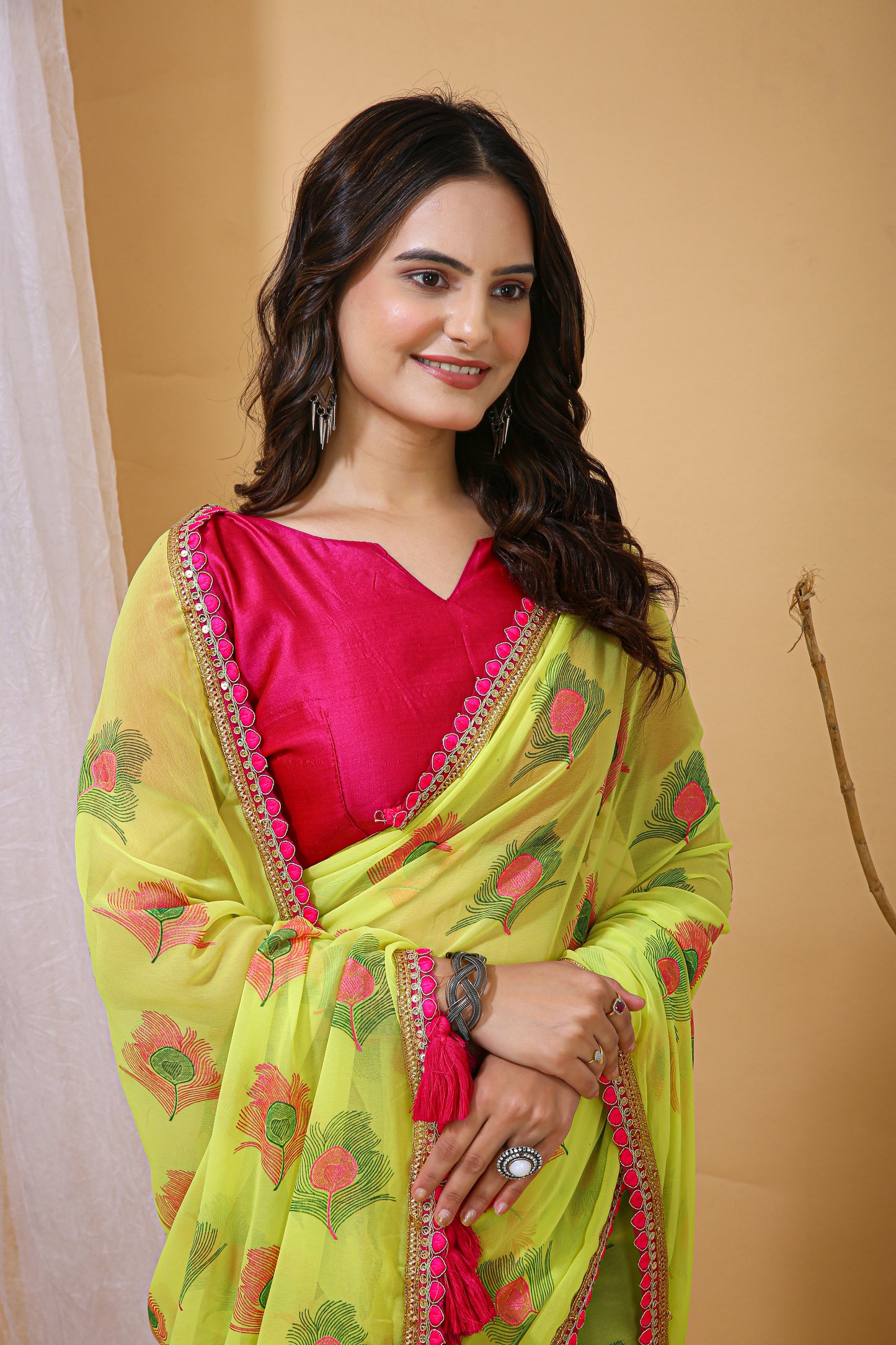 Lemon Yellow Color Georgette Fabric Digital Print Saree With Blouse Piece
