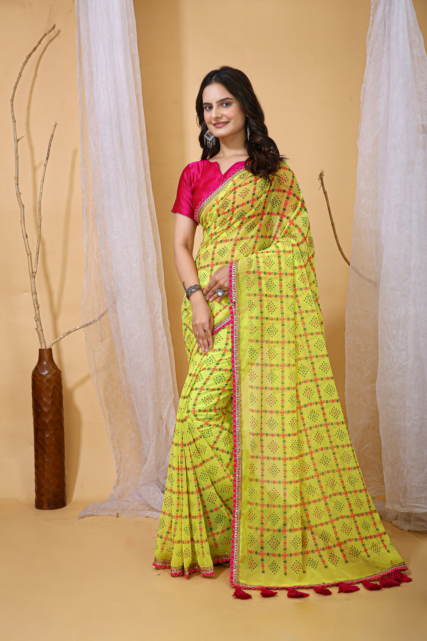 Lemon Yellow Color Georgette Fabric Digital Print Saree With Blouse Piece