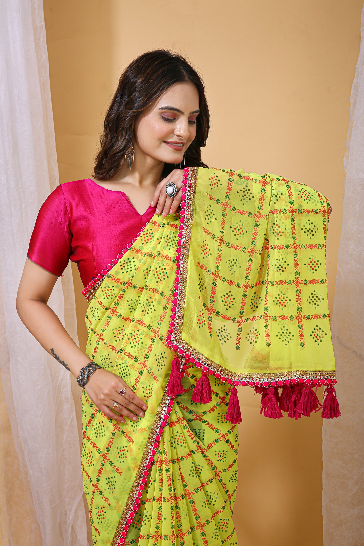 Lemon Yellow Color Georgette Fabric Digital Print Saree With Blouse Piece