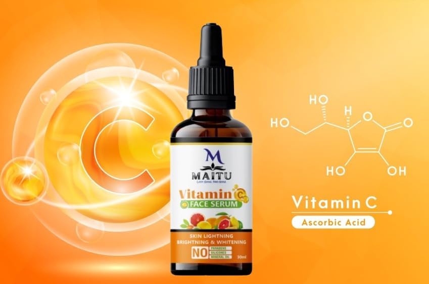 MAITU Vitamin C Face Radiant And Healthy Glowing Skin Brightens Serum Smooth Texture And Pore Cleansing Reduces Dark Spots And Boosts Collagen Production Natural Ingredients For Youthful (Pack Of 1)