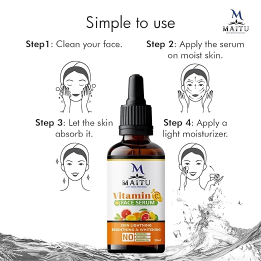 MAITU Vitamin C Face Radiant And Healthy Glowing Skin Brightens Serum Smooth Texture And Pore Cleansing Reduces Dark Spots And Boosts Collagen Production Natural Ingredients For Youthful (Pack Of 1)