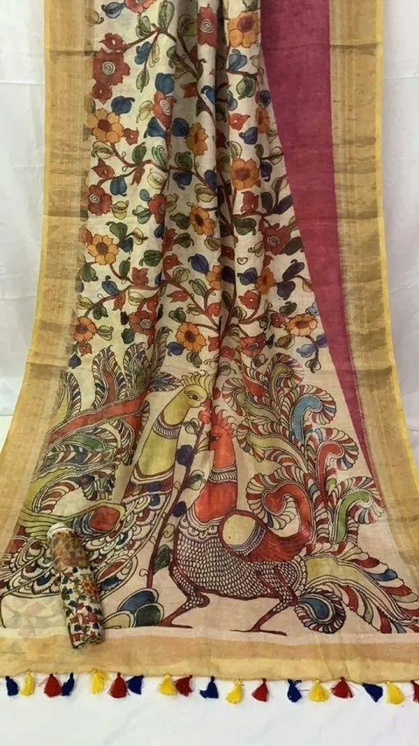 Elegent Coffee Color Cotton Linen Saree With Unstitched Blouse Piece For Women