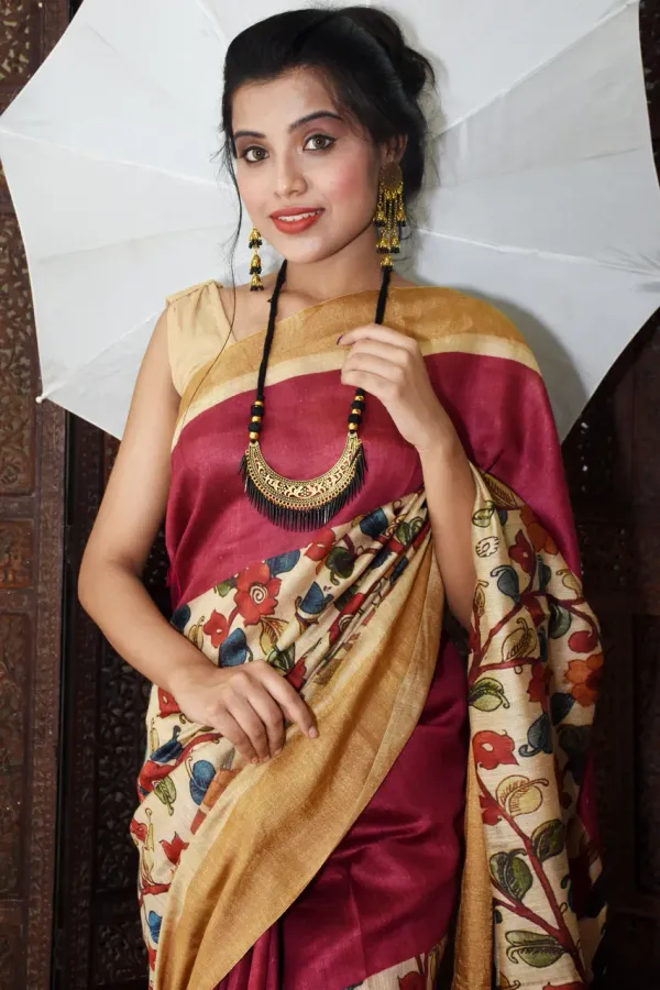 Elegent Coffee Color Cotton Linen Saree With Unstitched Blouse Piece For Women