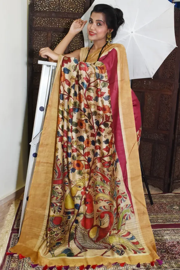 Elegent Coffee Color Cotton Linen Saree With Unstitched Blouse Piece For Women