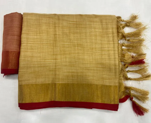 Charming Beige Color Cotton Linen Saree With Unstitched Blouse Piece For Women