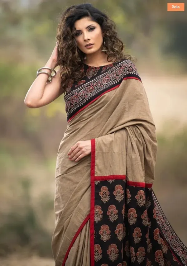 Graceful Brown Color Cotton Linen Saree With Unstitched Blouse Piece For Women