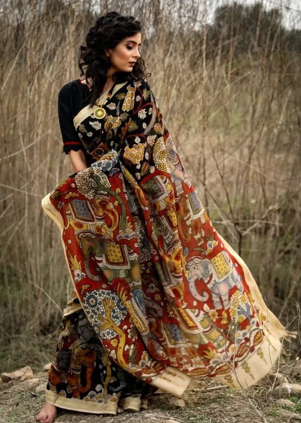 Stunning Black Color Cotton Linen Saree With Unstitched Blouse Piece For Women