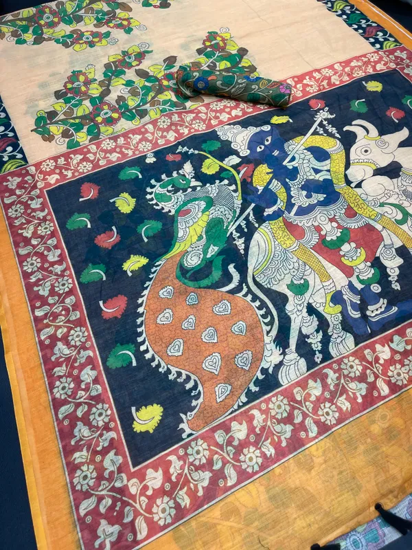Vibrant Multi Color Cotton Linen Saree With Unstitched Blouse Piece For Women