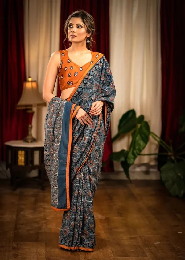 Gorgeous Gray Color Cotton Linen Saree With Unstitched Blouse Piece For Women
