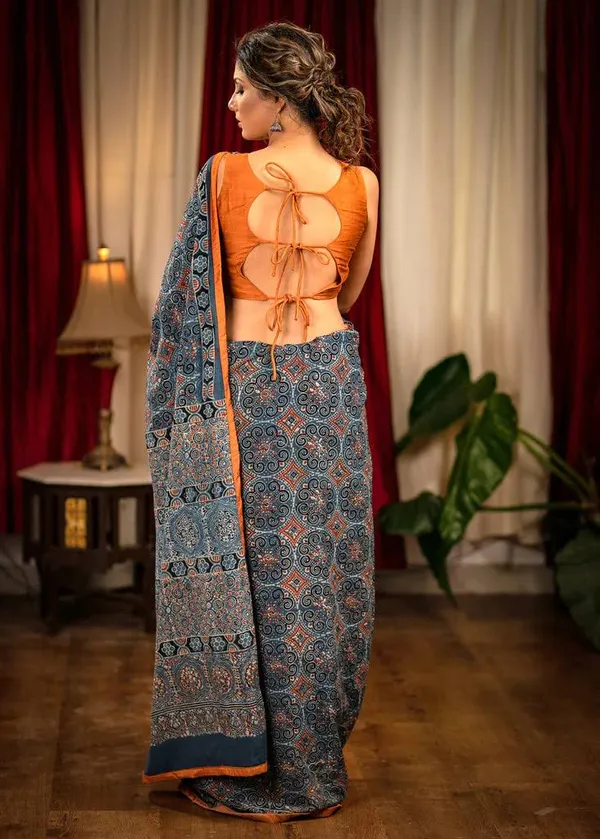 Gorgeous Gray Color Cotton Linen Saree With Unstitched Blouse Piece For Women