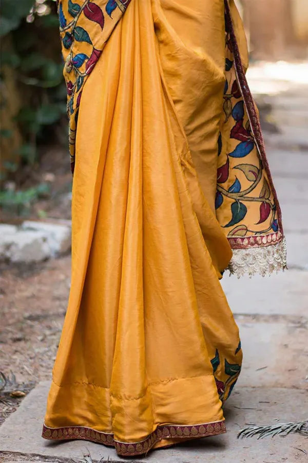 Dazzling Yellow Color Cotton Linen Saree With Unstitched Blouse Piece For Women