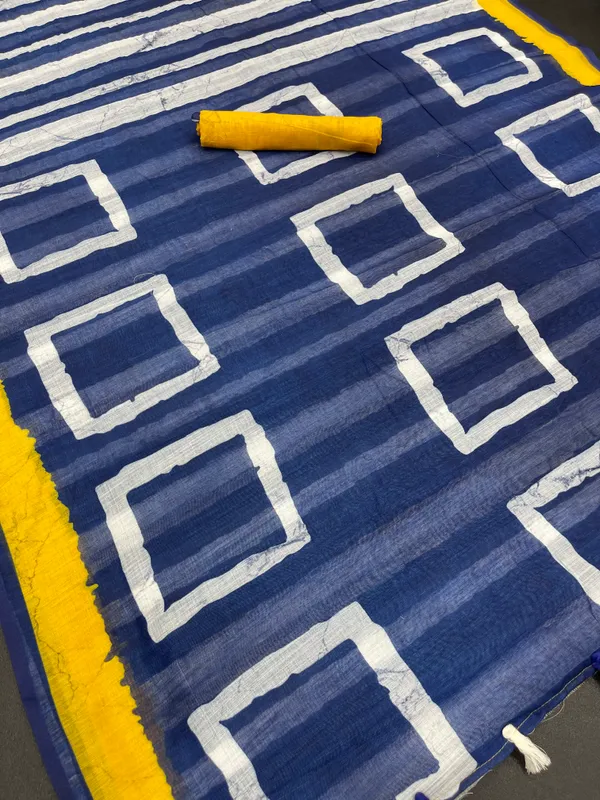 Charming Blue Color Cotton Linen Saree With Unstitched Blouse Piece For Women