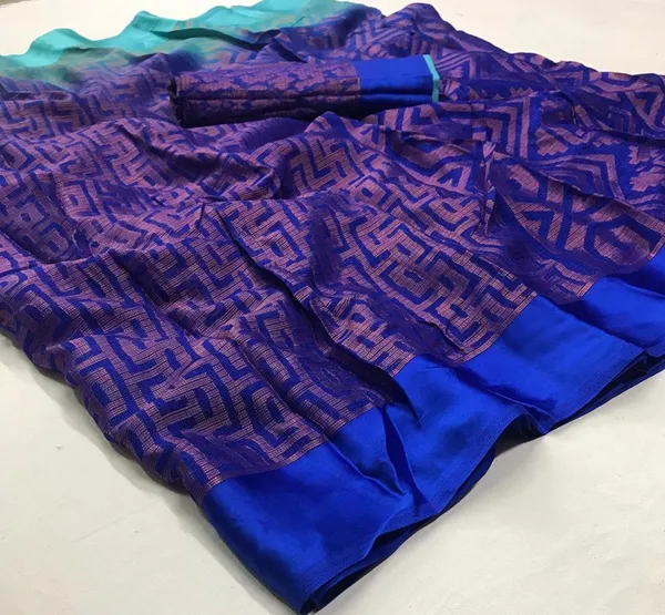 Majestic Blue Color Cotton Linen Saree With Unstitched Blouse Piece For Women