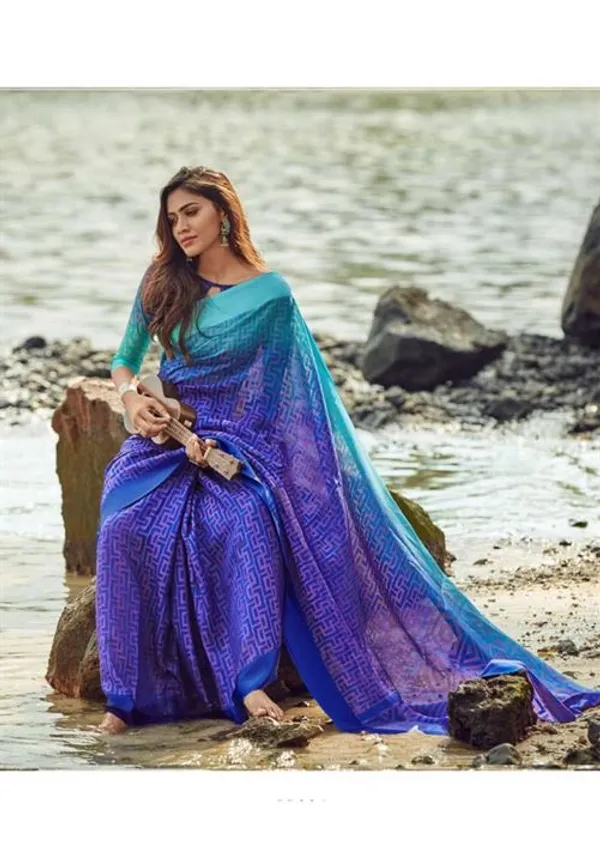 Majestic Blue Color Cotton Linen Saree With Unstitched Blouse Piece For Women