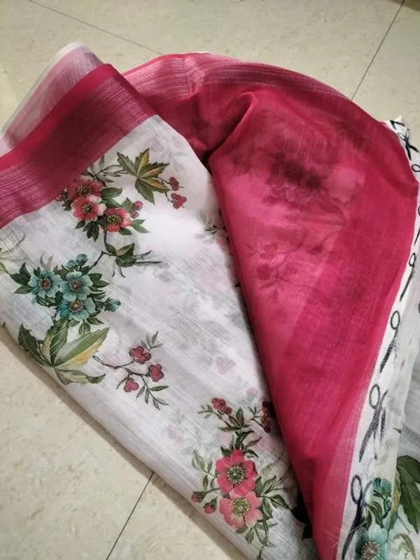 Royal White and Red Color Cotton Linen Saree With Unstitched Blouse Piece For Women