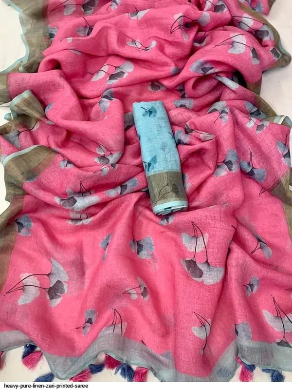 Ravishing Pink Color Cotton Linen Saree With Unstitched Blouse Piece For Women