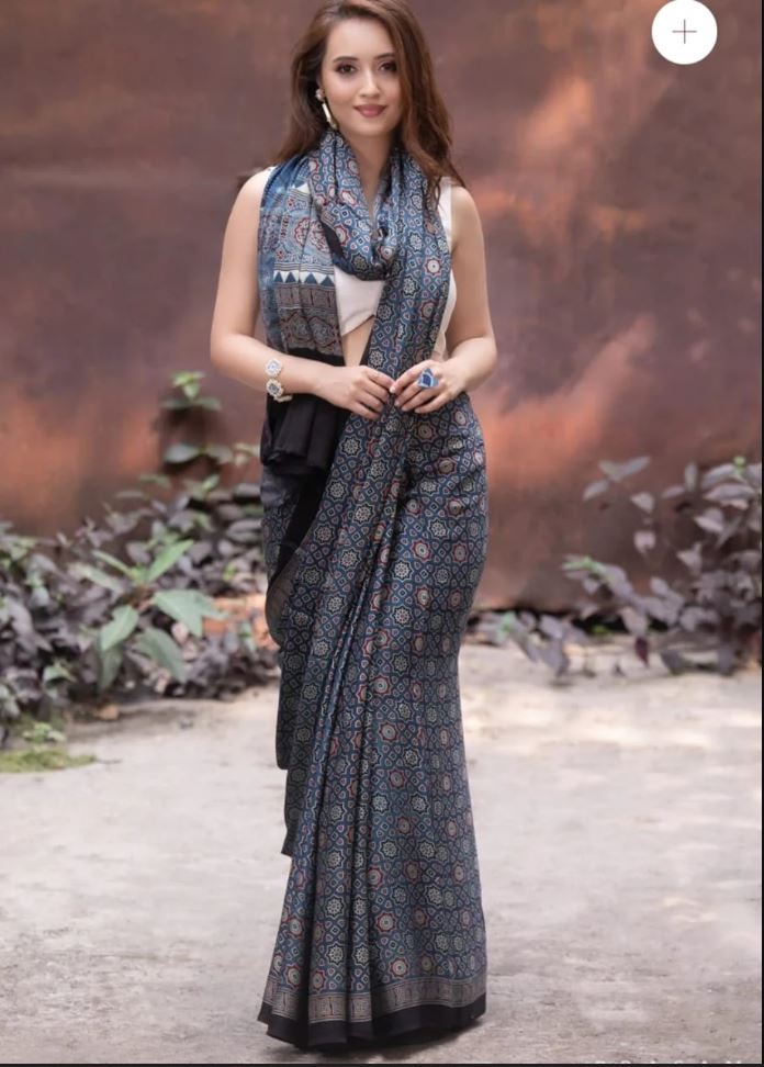 Luxurious Black Color Cotton Linen Saree With Unstitched Blouse Piece For Women