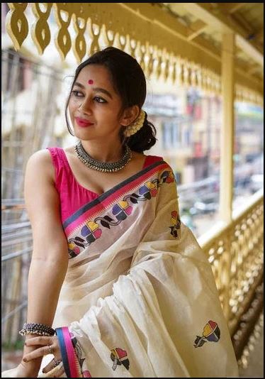 Charming White Color Cotton Linen Saree With Unstitched Blouse Piece For Women
