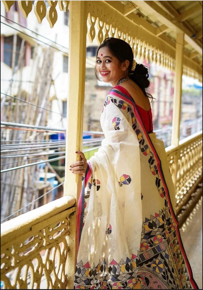 Charming White Color Cotton Linen Saree With Unstitched Blouse Piece For Women
