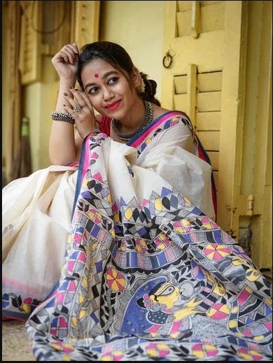 Charming White Color Cotton Linen Saree With Unstitched Blouse Piece For Women