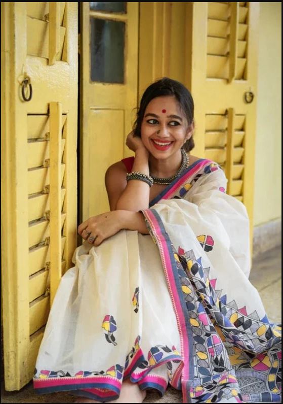 Charming White Color Cotton Linen Saree With Unstitched Blouse Piece For Women