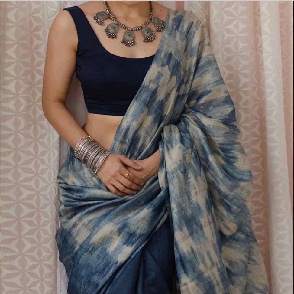 Glamorous Blue Color Cotton Linen Saree With Unstitched Blouse Piece For Women