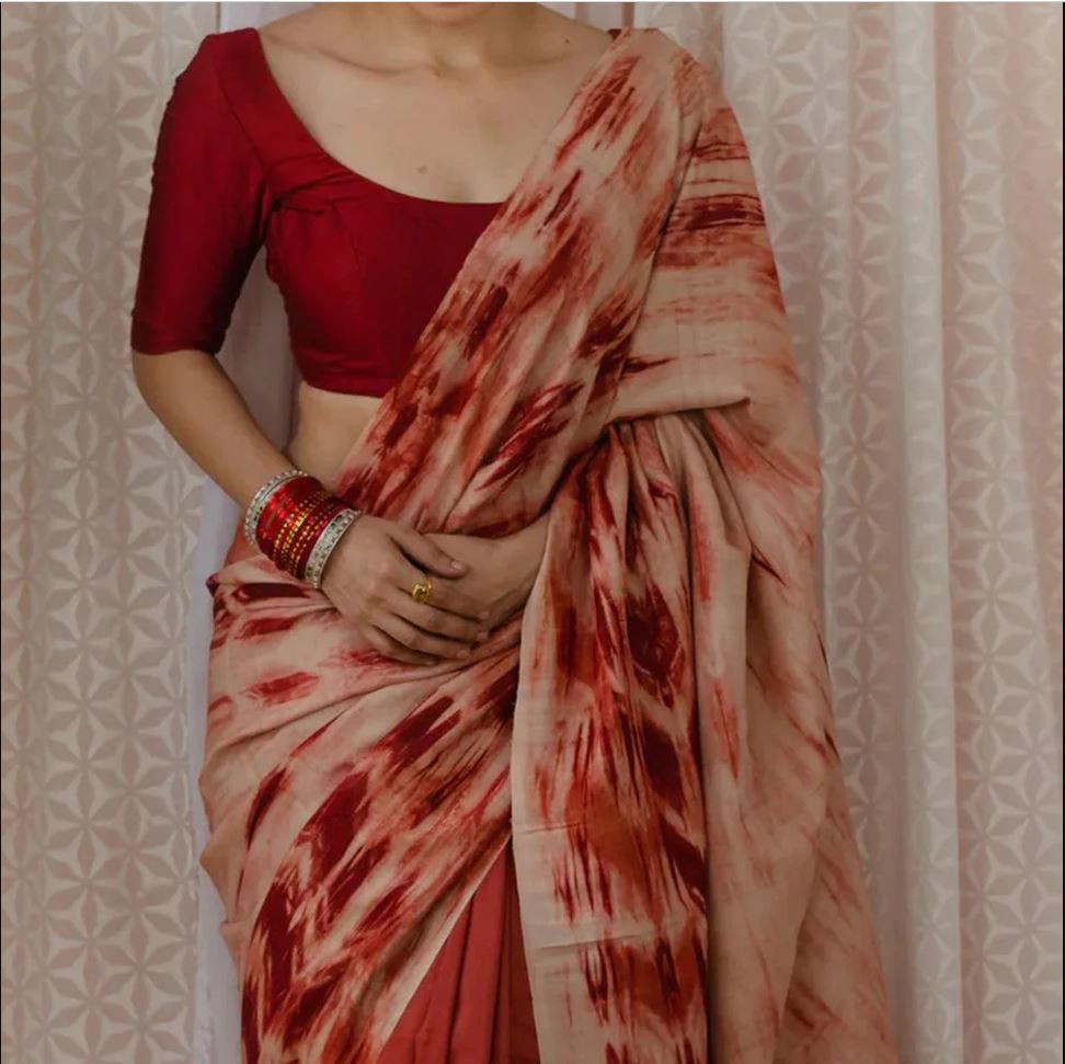Radiant Red Color Cotton Linen Saree With Unstitched Blouse Piece For Women