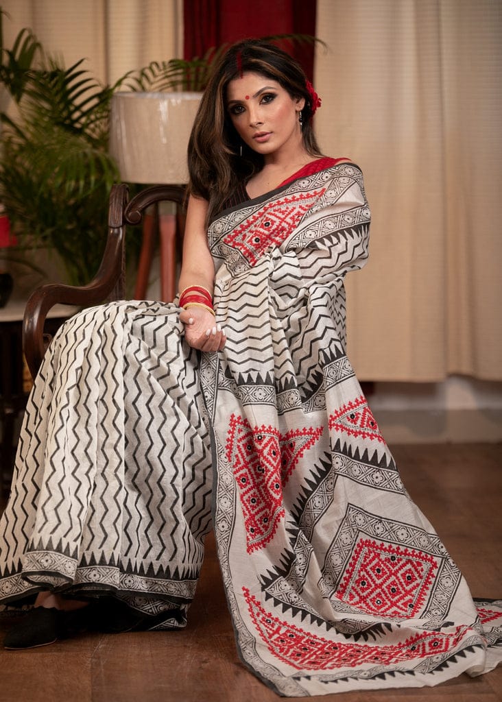 Enchanting White Color Cotton Linen Saree With Unstitched Blouse Piece For Women