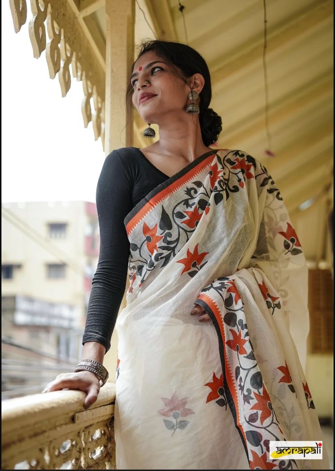 Dazzling White Color Cotton Linen Saree With Unstitched Blouse Piece For Women