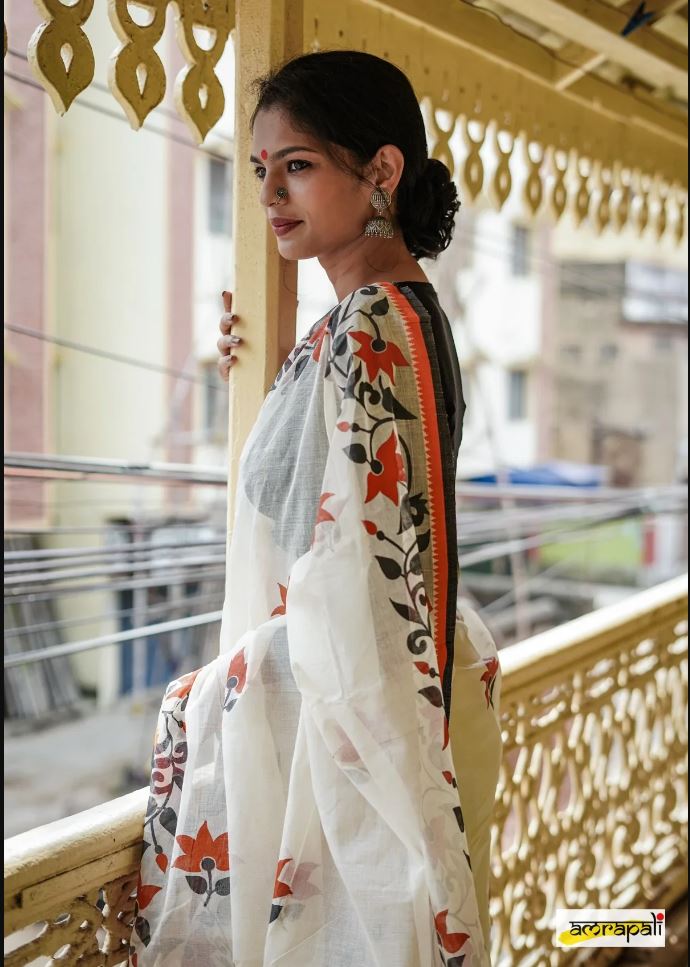 Dazzling White Color Cotton Linen Saree With Unstitched Blouse Piece For Women