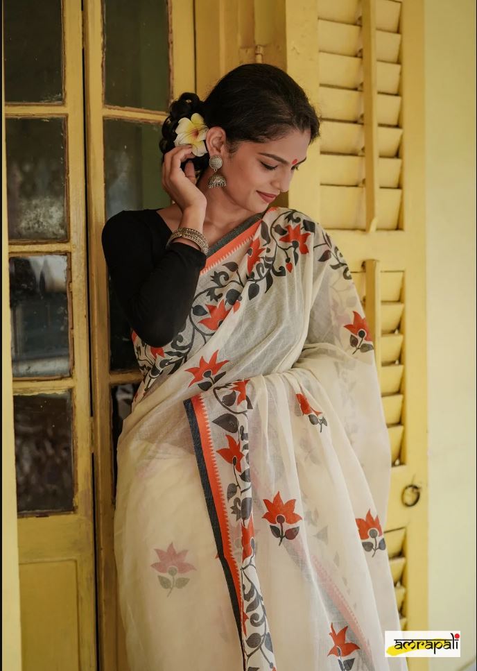 Dazzling White Color Cotton Linen Saree With Unstitched Blouse Piece For Women
