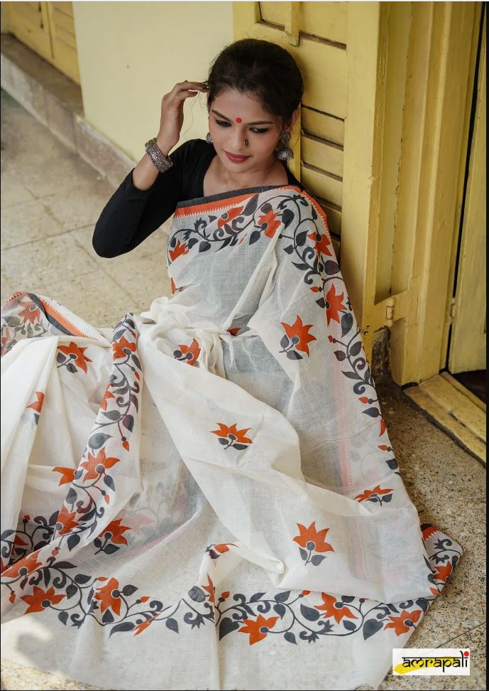 Dazzling White Color Cotton Linen Saree With Unstitched Blouse Piece For Women