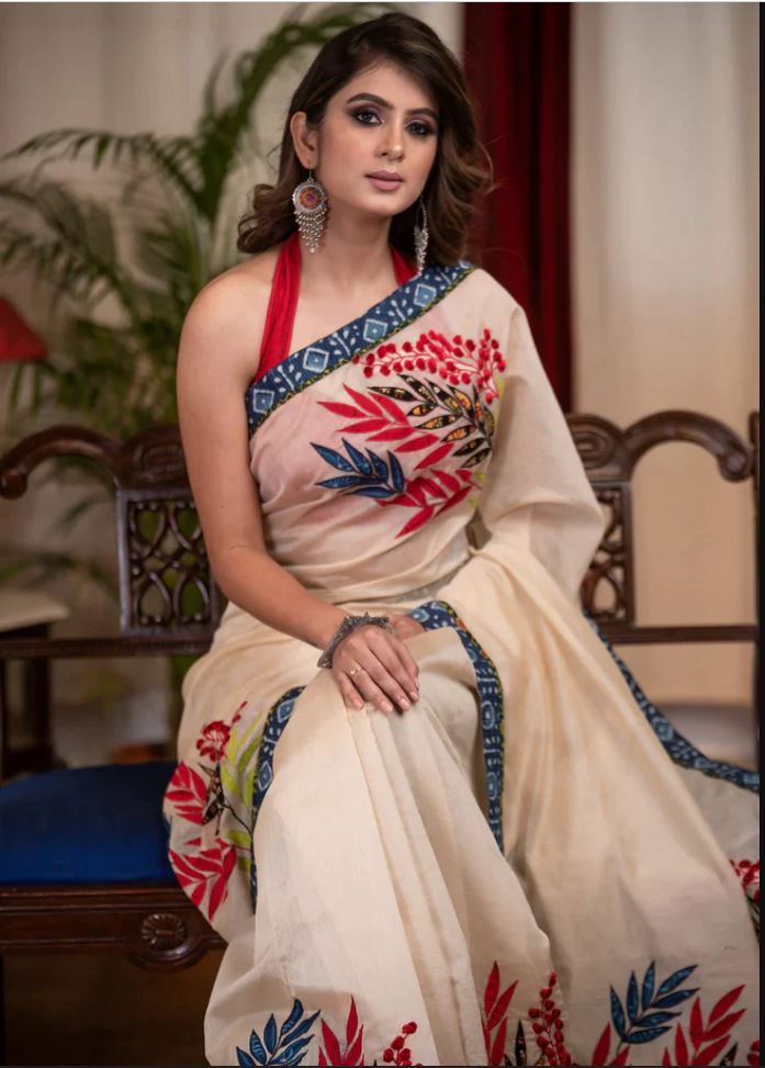 Luxurious White Color Cotton Linen Saree With Unstitched Blouse Piece For Women