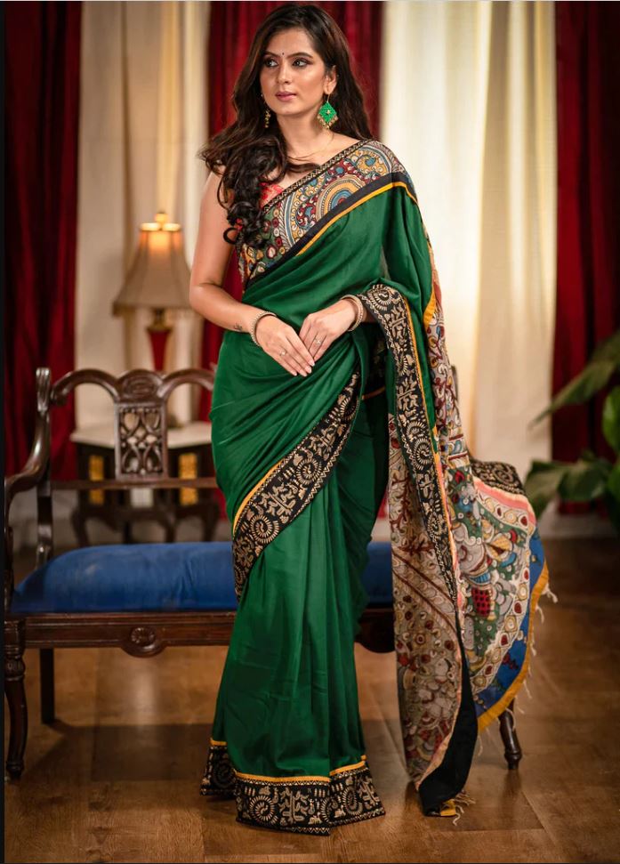Glamorous Green Color Cotton Linen Saree With Unstitched Blouse Piece For Women