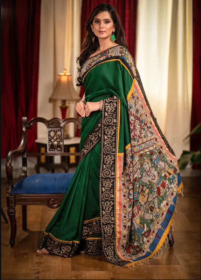Glamorous Green Color Cotton Linen Saree With Unstitched Blouse Piece For Women