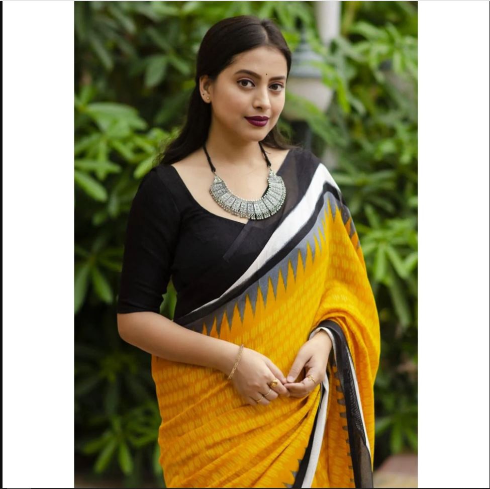 Graceful Yellow Color Cotton Linen Saree With Unstitched Blouse Piece For Women