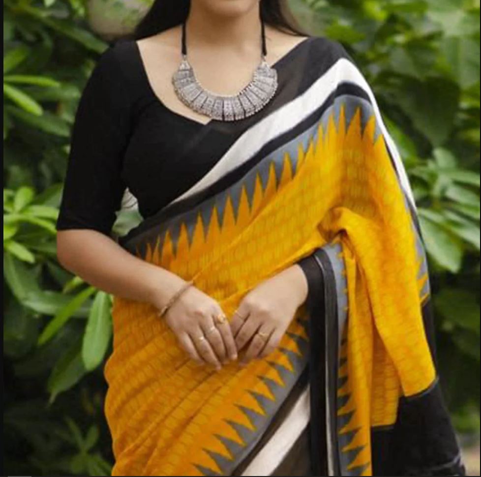 Graceful Yellow Color Cotton Linen Saree With Unstitched Blouse Piece For Women