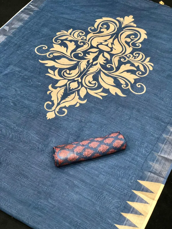 Royal Gray Color Cotton Linen Saree With Unstitched Blouse Piece For Women