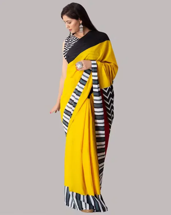 Timeless Yellow Color Cotton Linen Saree With Unstitched Blouse Piece For Women