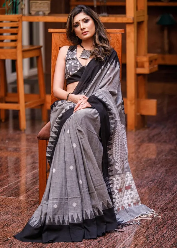 Glamorous Gray Color Cotton Linen Saree With Unstitched Blouse Piece For Women