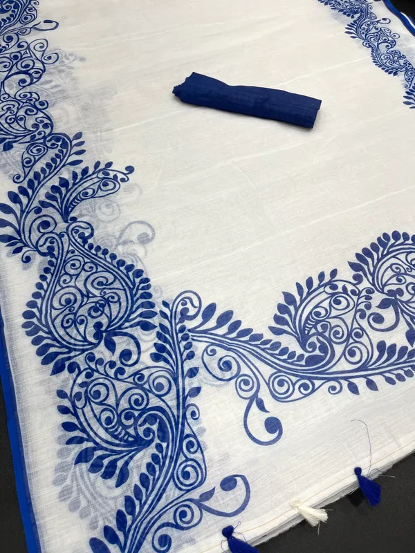 Charming White Color Cotton Linen Saree With Unstitched Blouse Piece For Women