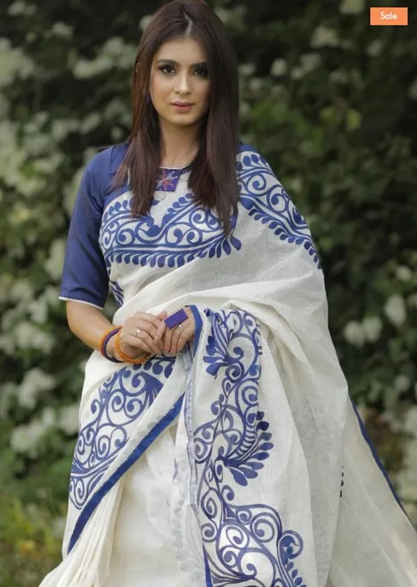 Charming White Color Cotton Linen Saree With Unstitched Blouse Piece For Women
